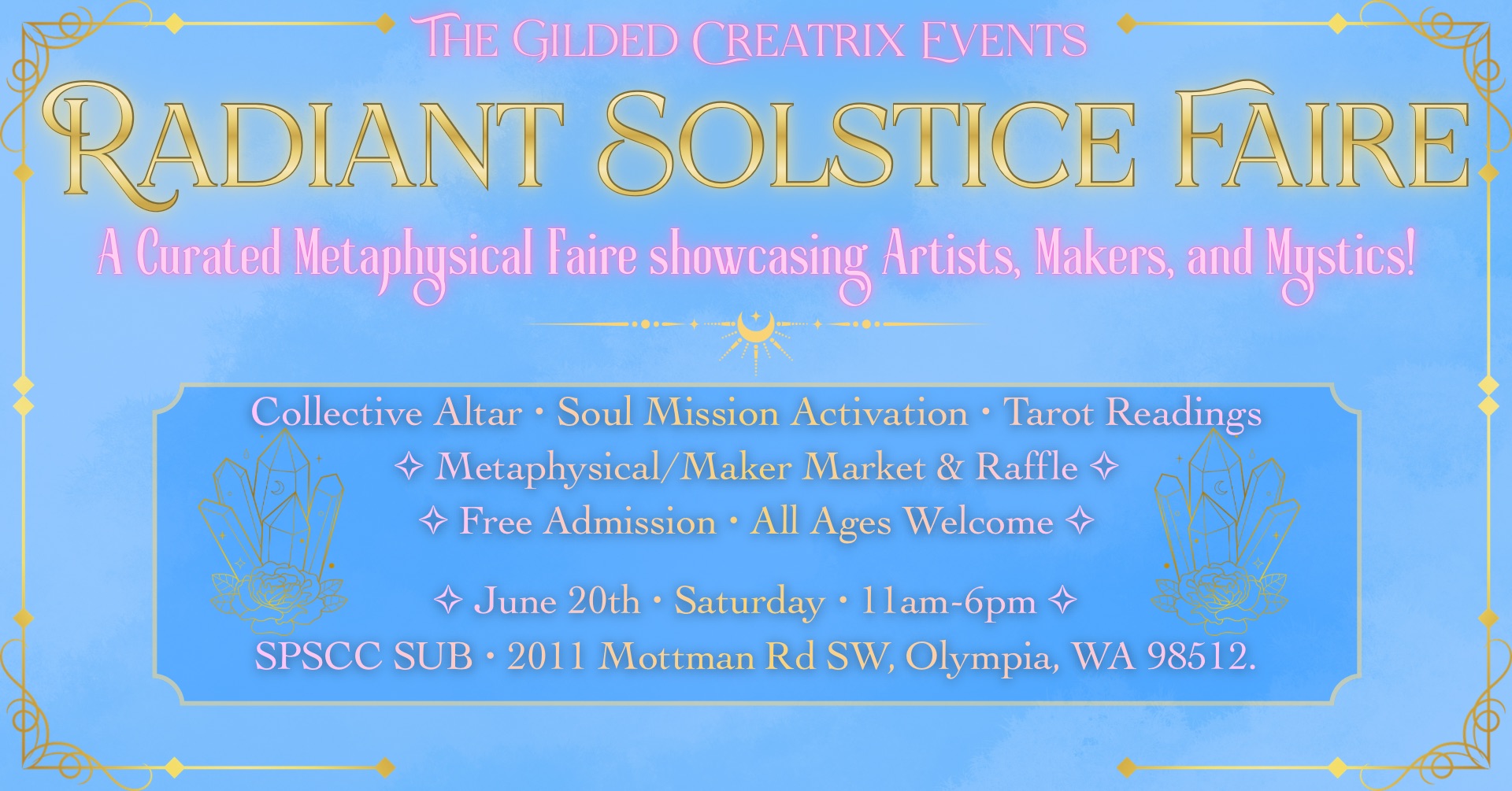 The Gilded Creatrix Events • Metaphysical Experiences & Markets Facebook ad: Radiant Solstice Faire ✧ Metaphysical Market & Experience