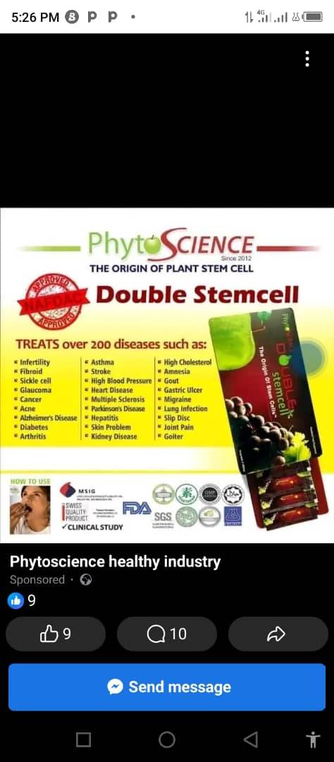Phytoscience healthy industry Facebook ad: This health products stem cells helps to many…