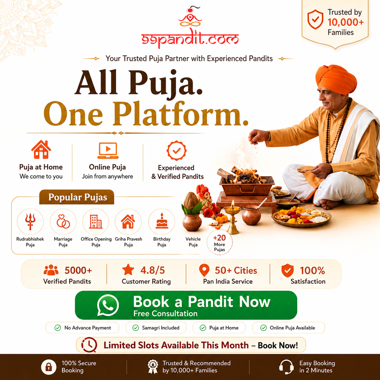 99Pandit Facebook ad: Online & Home Puja Services