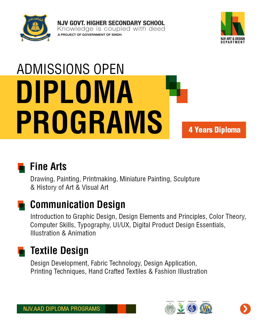 NJV Art and Design Department Facebook ad: Education/Diploma/Certificate Programs. Diploma Programs…