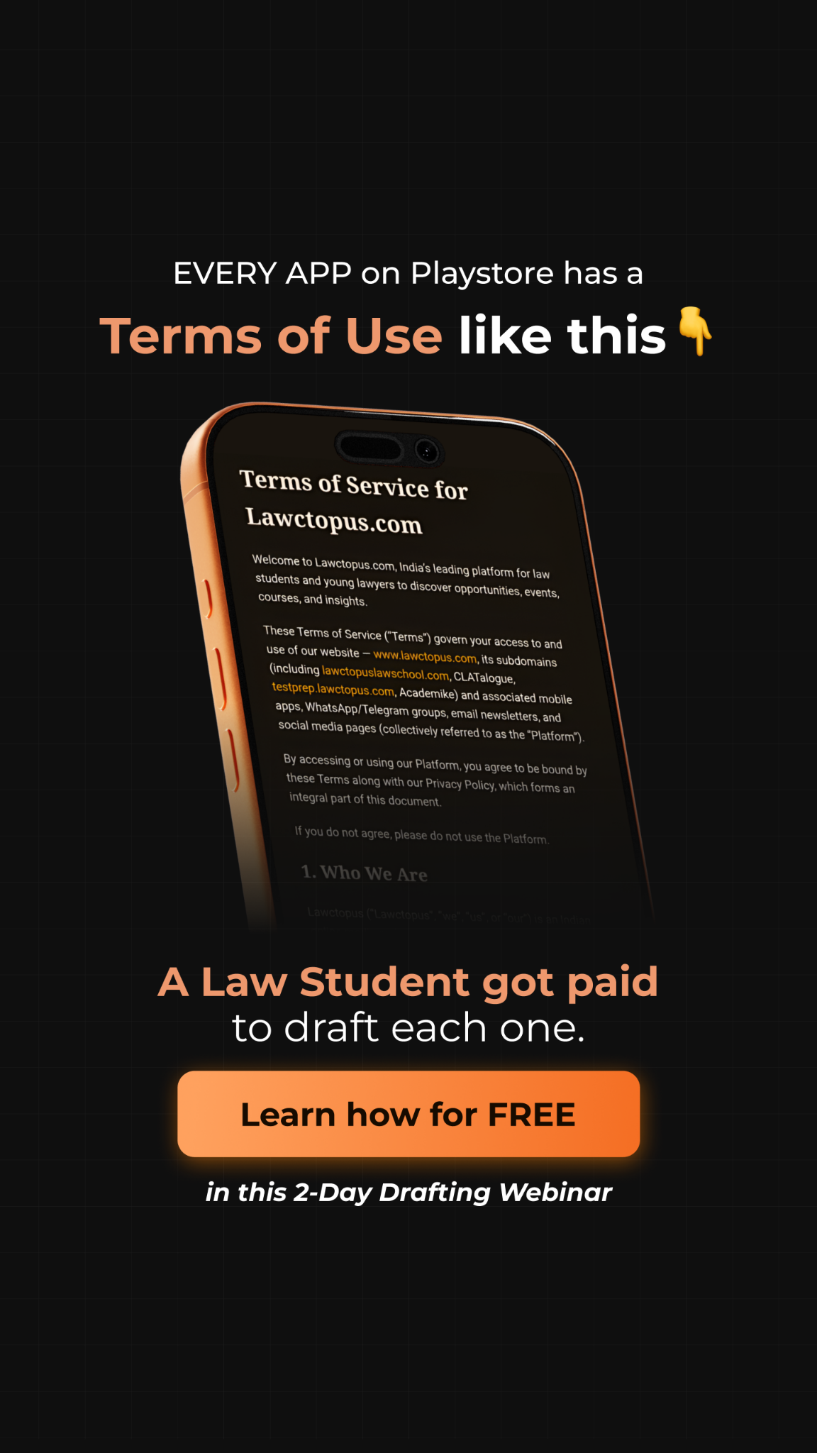 Lawctopus Facebook ad: Learn What Corporate Lawyers Actually Work On