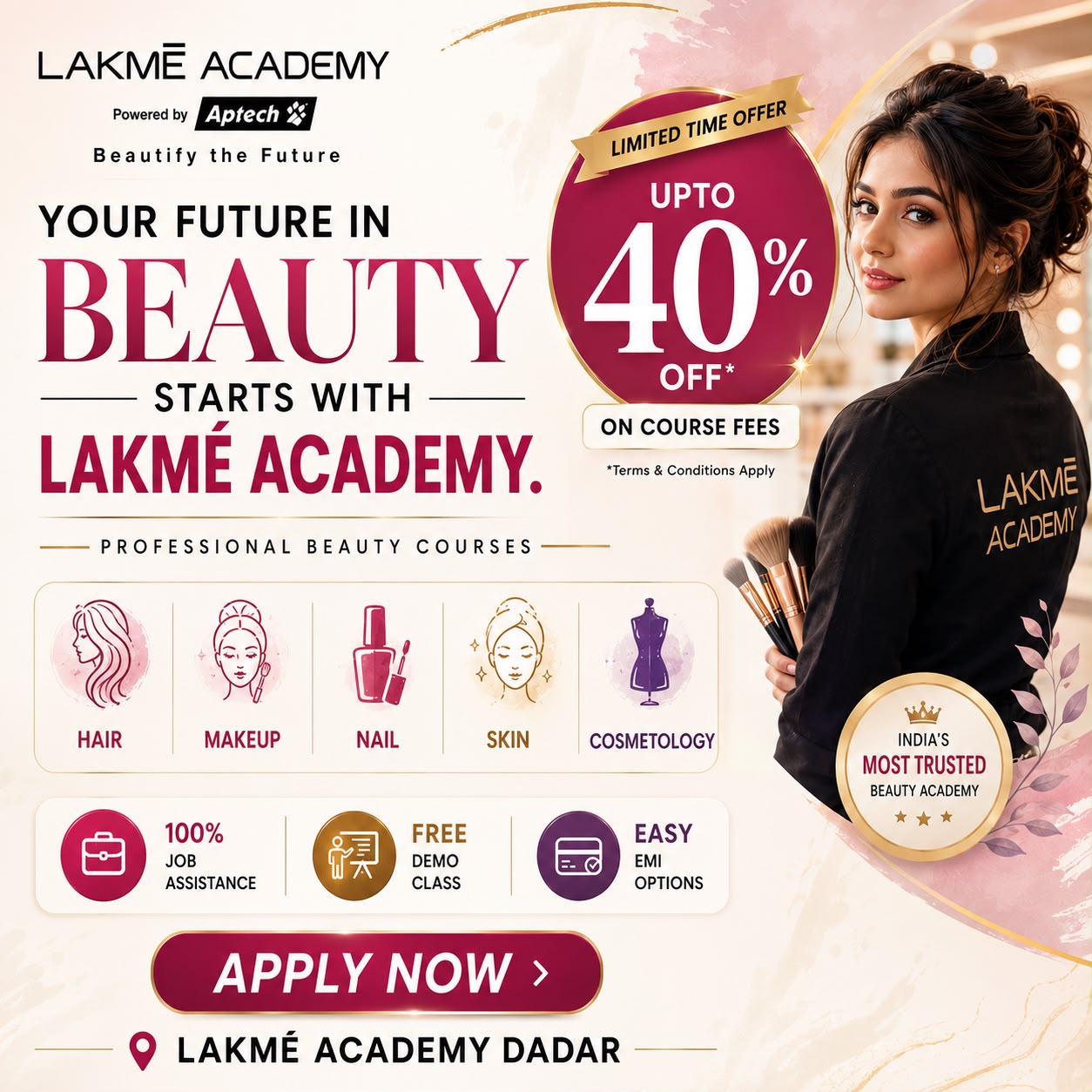 Lakme Academy Dadar Facebook ad: Build your dream career in the beauty industry…