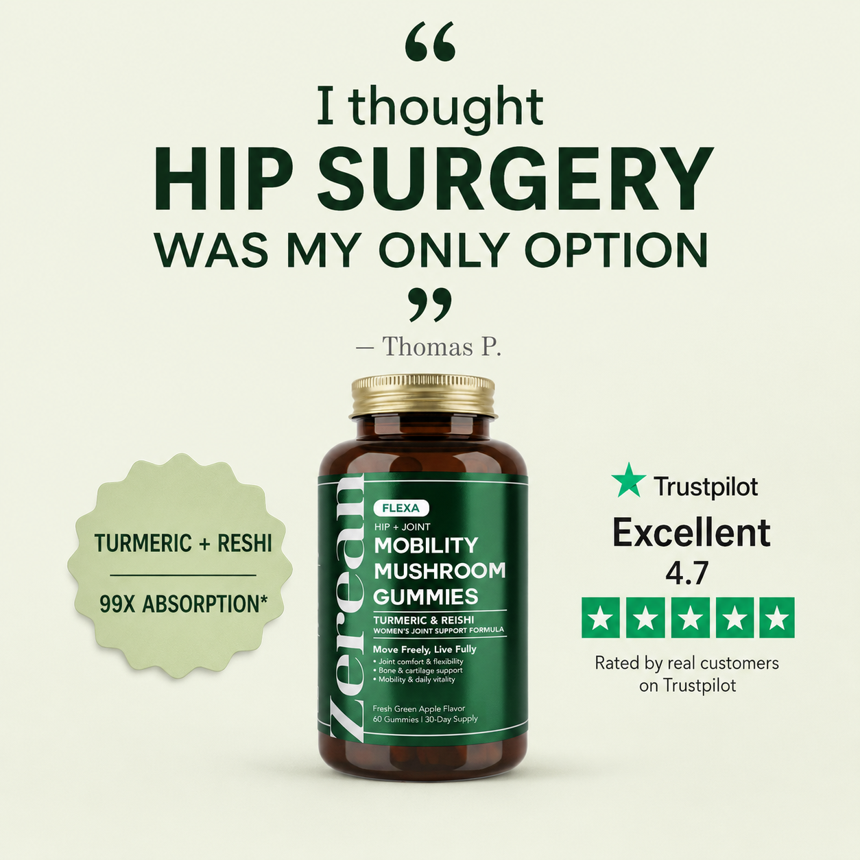 Menopause Explained Facebook ad: 99X Absorption Turmeric + Glucosamine 1,500mg