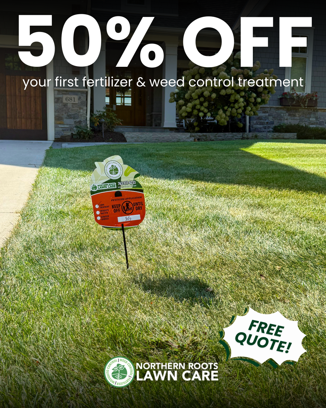 Northern Roots Lawn Care Facebook ad: 50% Off Your First Service