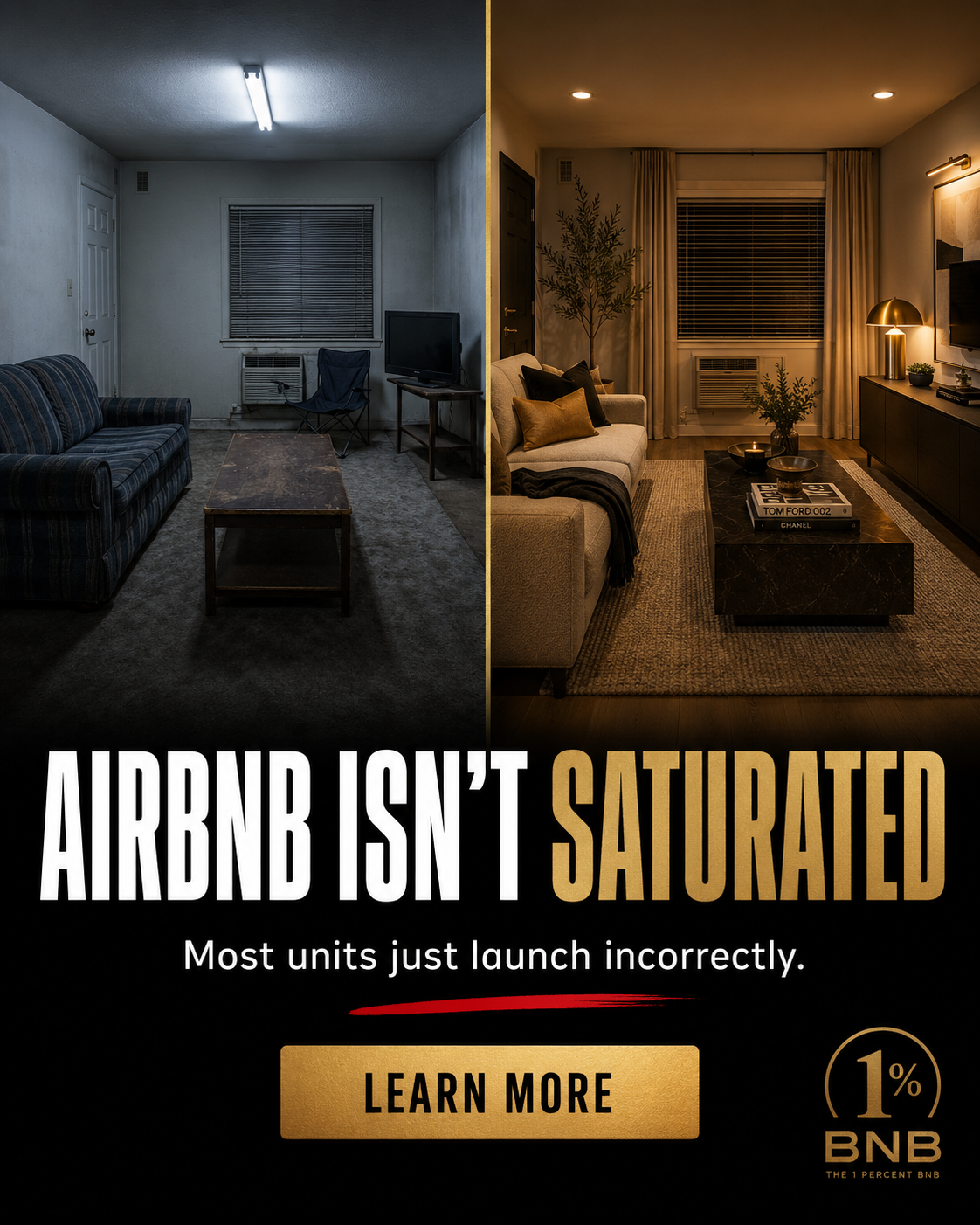 The 1 Percent BNB Facebook ad: From Under 5 Properties to 50+