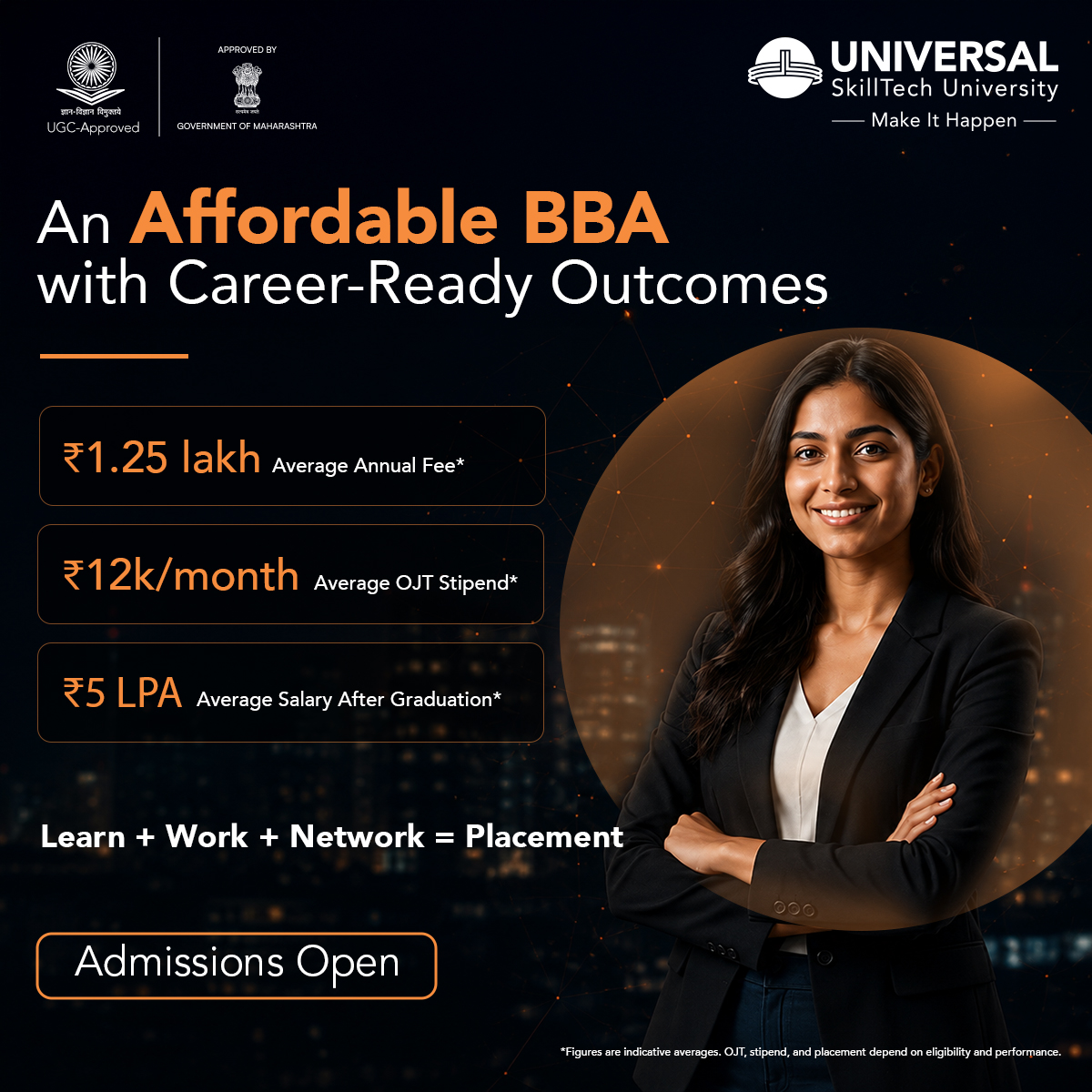 Universal SkillTech University Facebook ad: Turn your BBA into real industry experience.