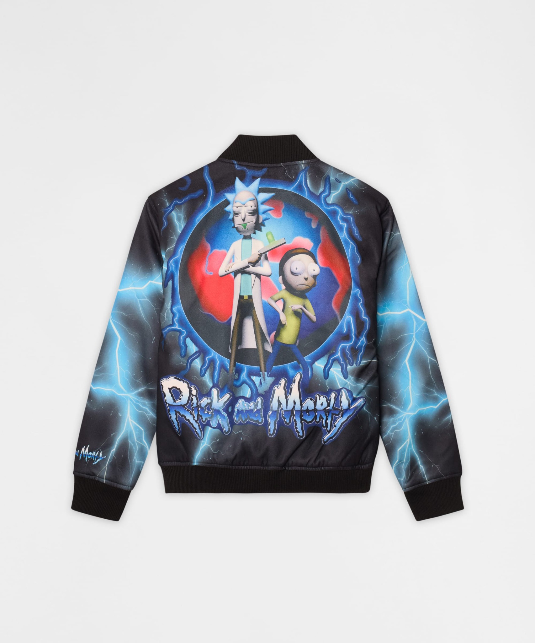REASON CLOTHING Facebook ad: Rick & Morty Embroidered Varsity Jacket
