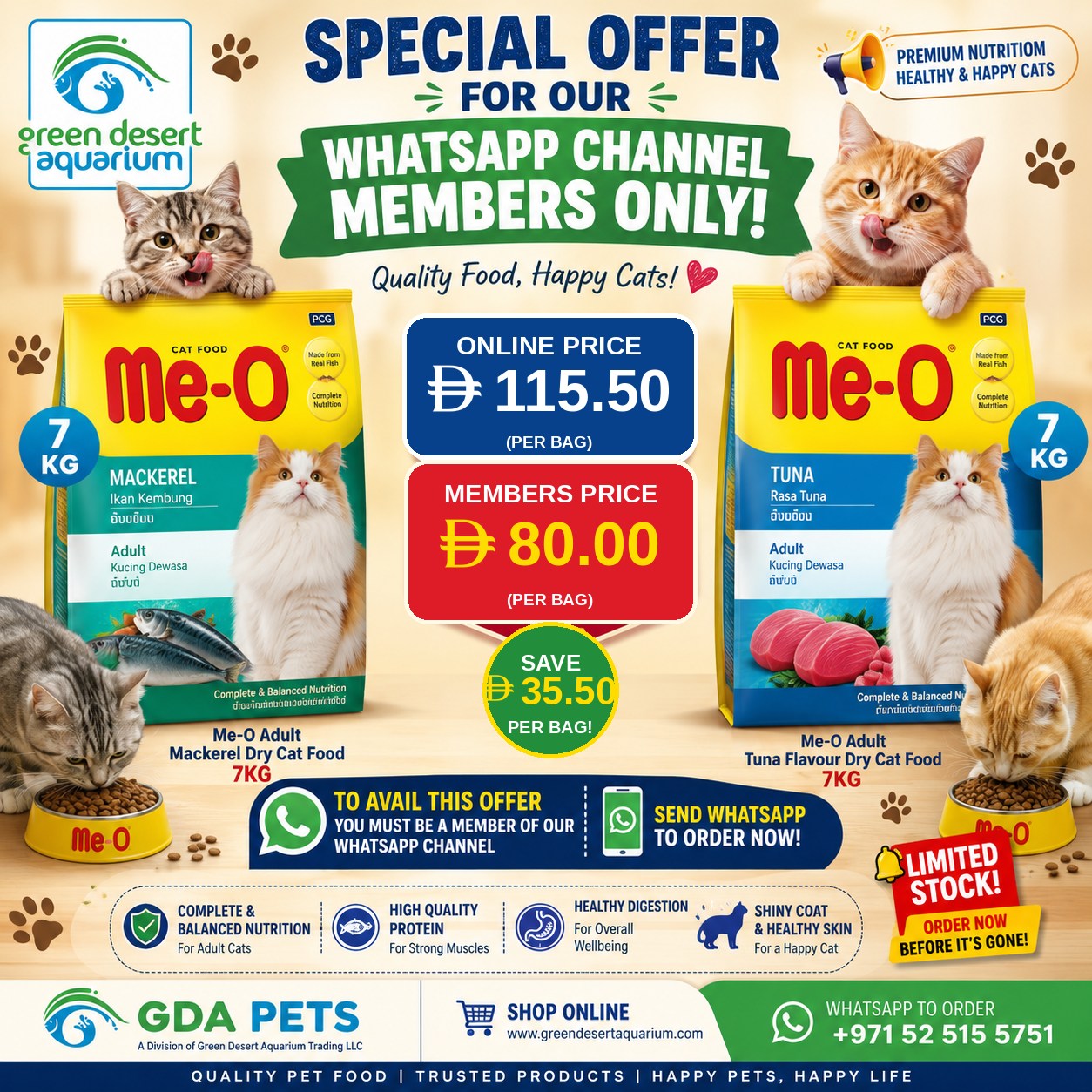 GDA - Pet Products Facebook ad: **JOIN THE GDA PETS WHATSAPP CHANNEL & ENJOY…
