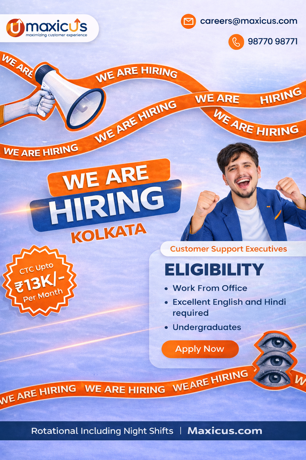 Maxicus Facebook ad: Voice Process, BPO Hiring in Kolkata | Apply Now