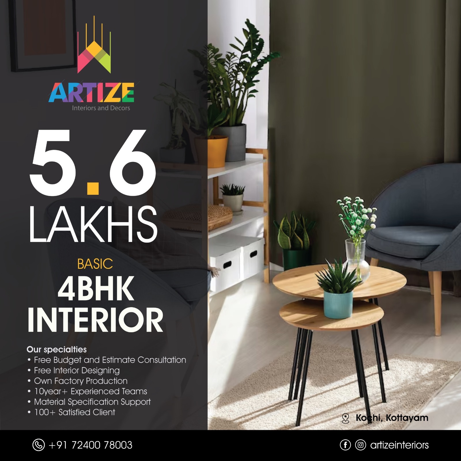 Artize Interiors Facebook ad: Free Interior Designing Plans