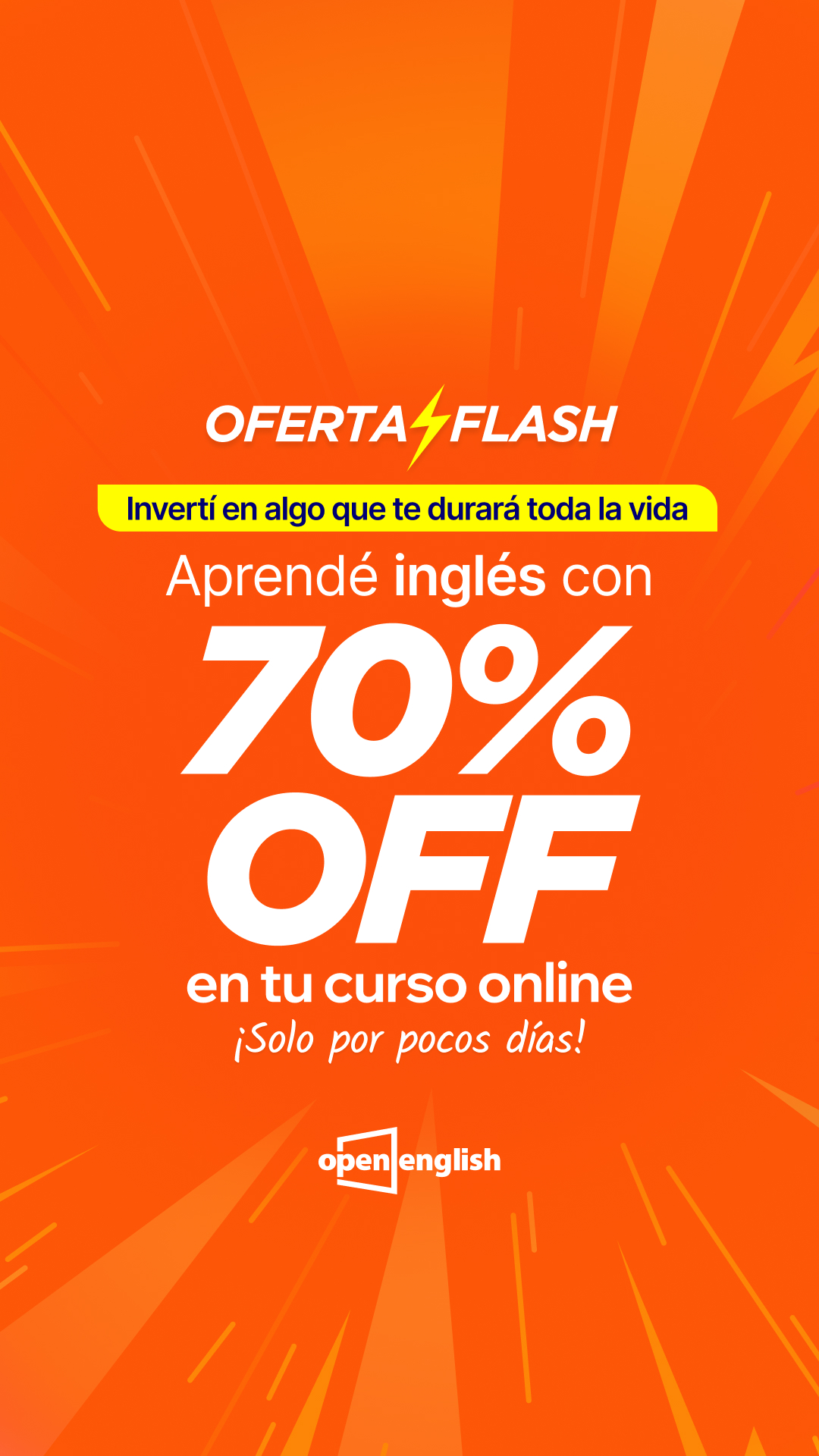 Open English Facebook ad: Oferta Flash: 70% OFF