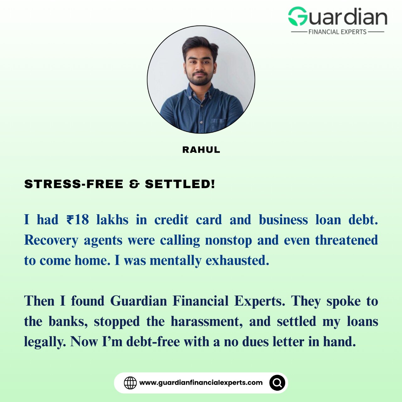 Guardian Financial Experts Facebook ad: Begin Your Journey to a Debt-Free Life