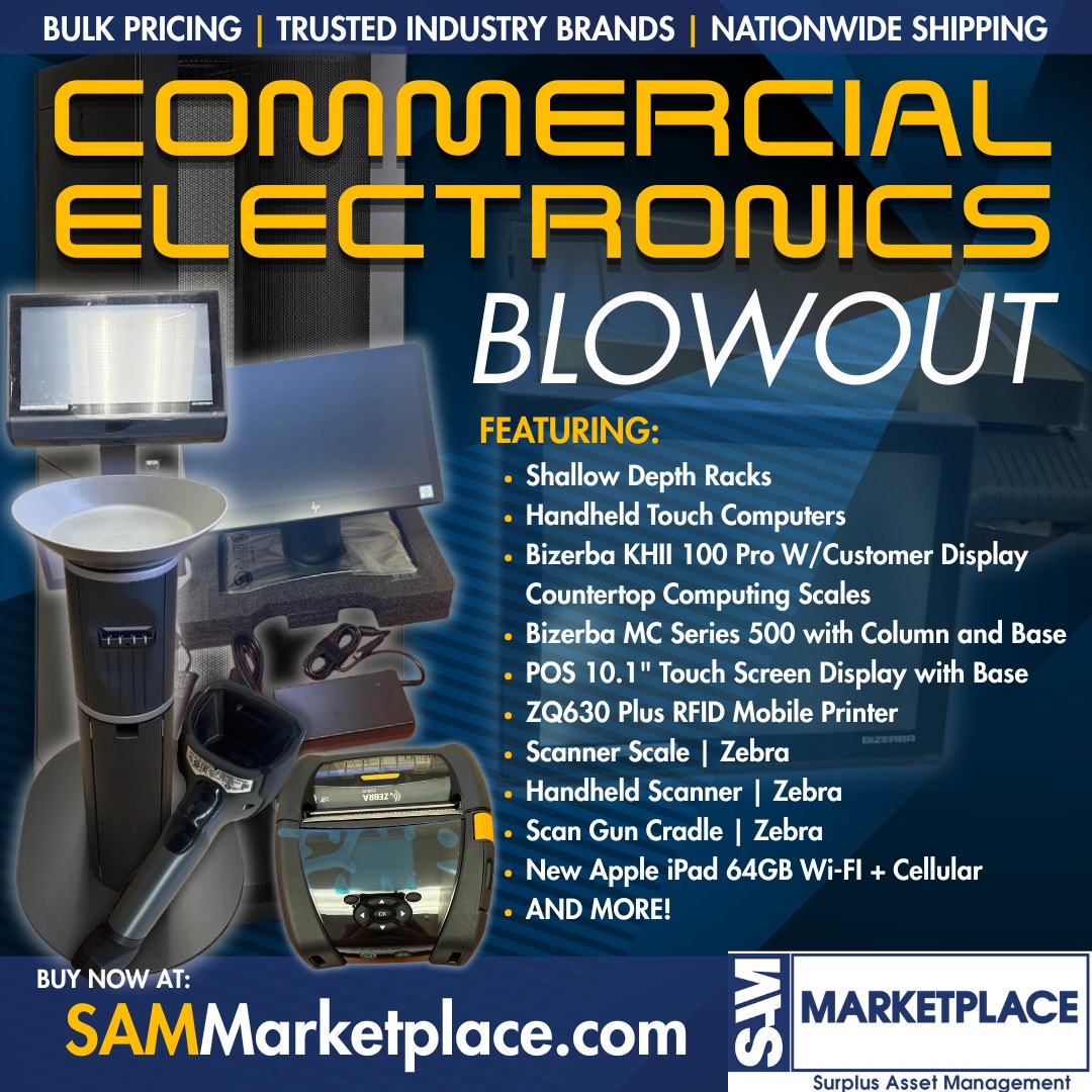 SAM Auctions Facebook ad: AVAILABLE FOR IMMEDIATE PURCHASE: COMMERCIAL ELECTRONICS