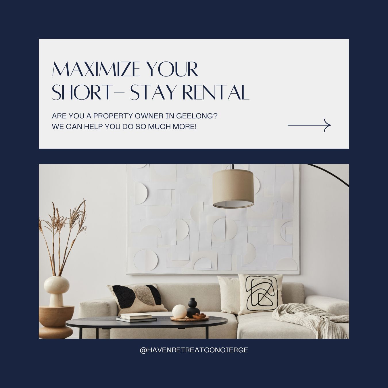 Haven Retreat Concierge Facebook ad: Turn Your Property into a Top Earning Rental