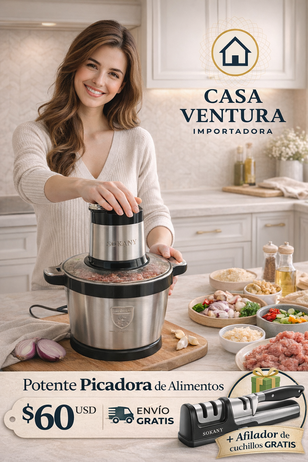 Casa Ventura Ecuador Facebook ad: PICADOR DE 8 LITROS 1500 WATTS DE POTENCIA + AFILADOR DE…