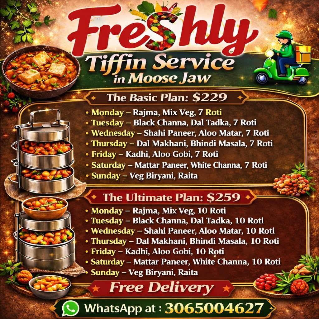 freshly_tiffins Facebook ad: Freshly Tiffin Service is now in Moose Jaw