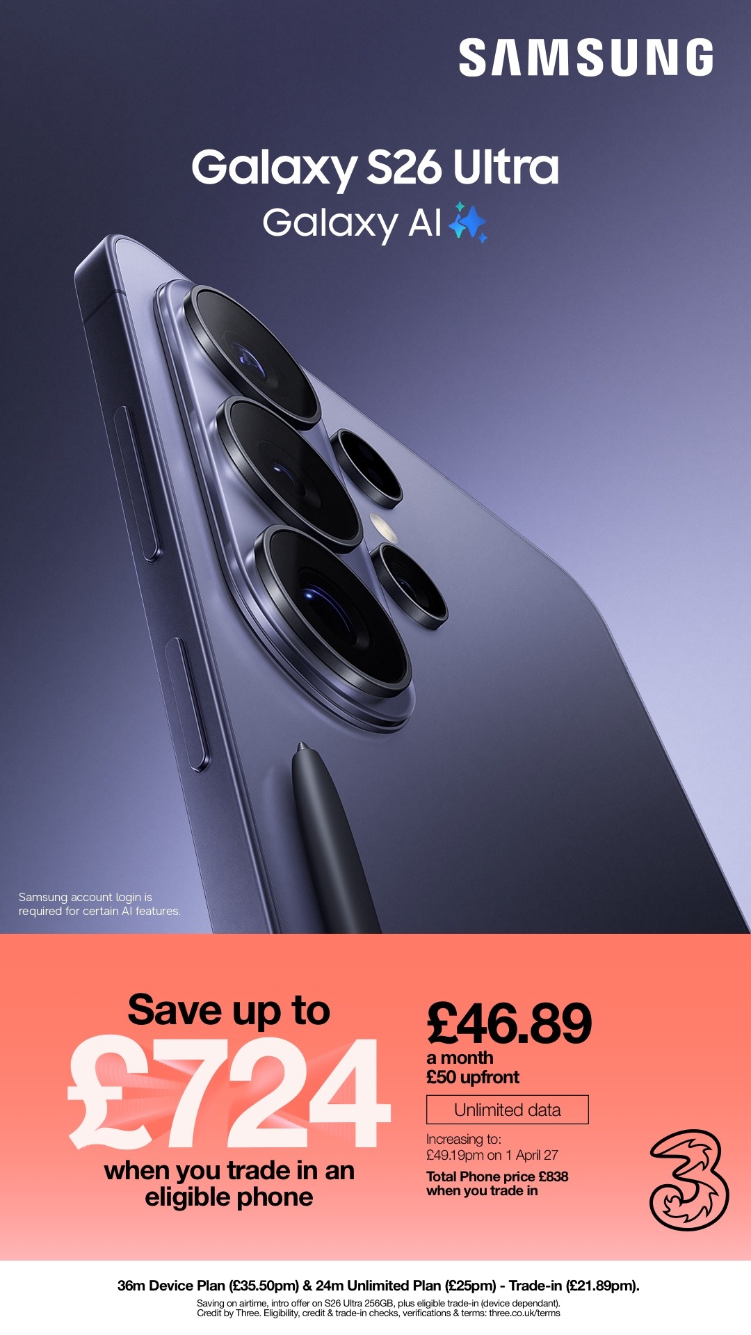 Three UK Facebook ad from Mar 13, 2026