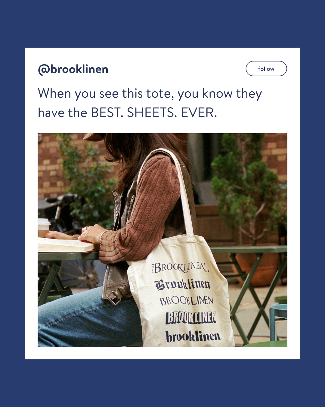 Brooklinen Facebook ad: IYKYK: Brooklinen = BEST. SHEETS. EVER.