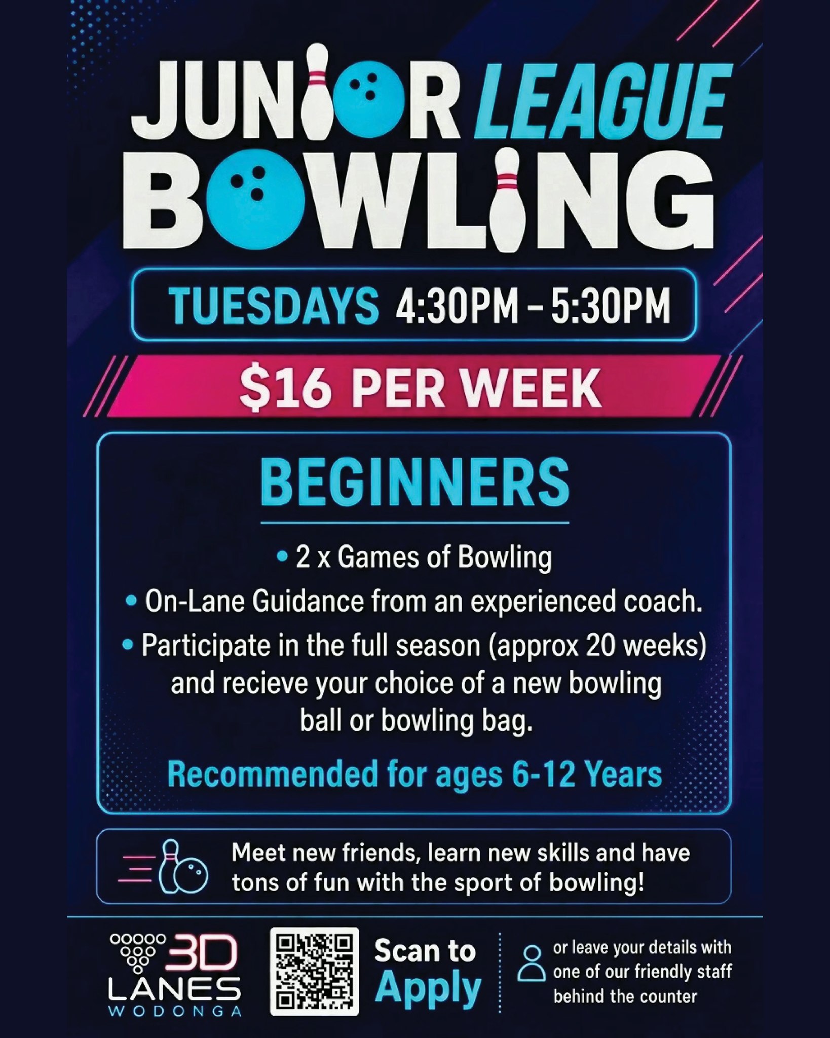 3D Lanes Wodonga Facebook ad: BRAND NEW JUNIOR LEAGUE.