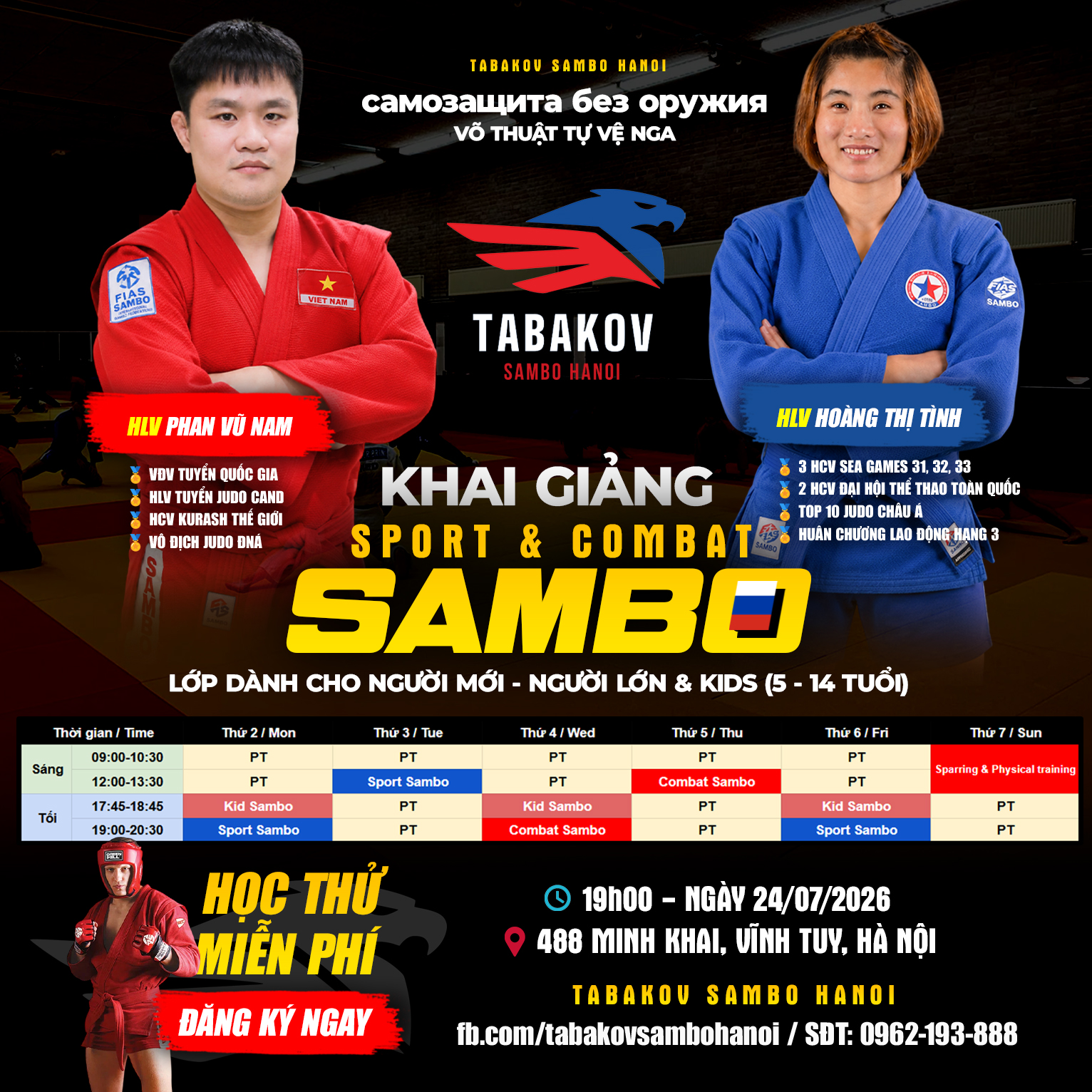 Tabakov SAMBO Hanoi Facebook ad: THÔNG BÁO: KHAI GIẢNG LỚP SAMBO TẠI HÀ…
