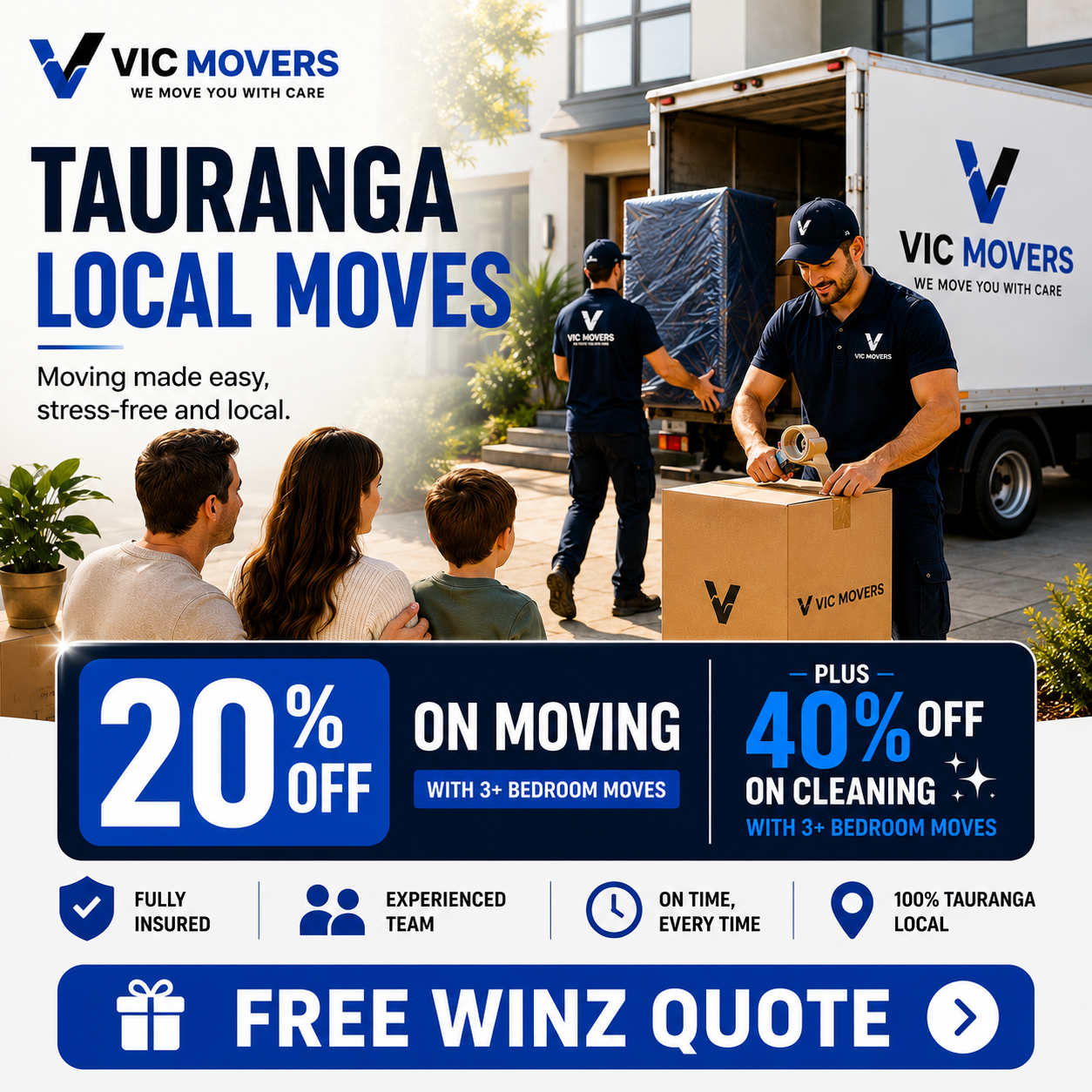 Vic Movers Facebook ad: Extra 20% OFF. Hassle-Free Home Moving