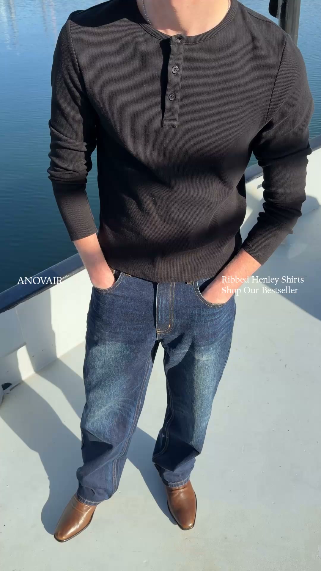 Anovair Facebook ad: Bestselling Henley Shirts, Buy 3 & Save 25%