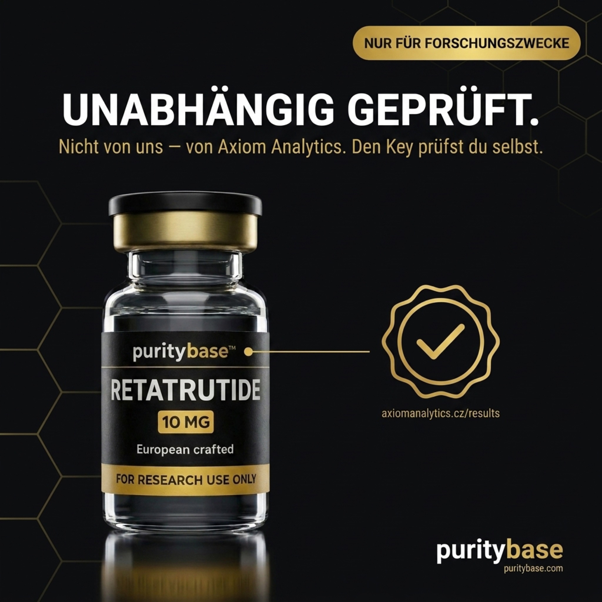 PurityBase Facebook ad: ≥99 % Reinheit. Unabhängig geprüft. Sofort lieferbar