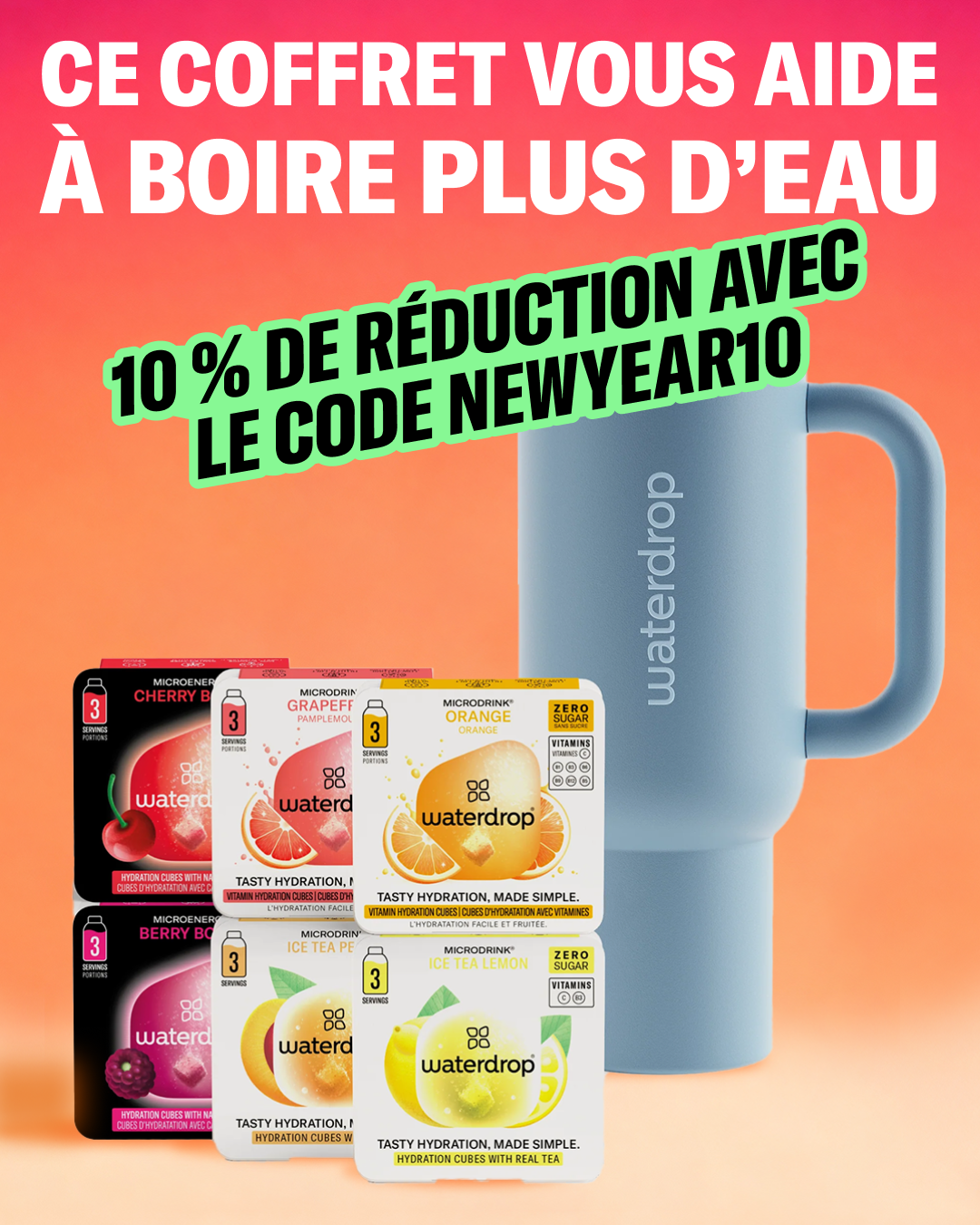 Waterdrop Facebook ad: 10 % de réduction avec le code: NEWYEAR10