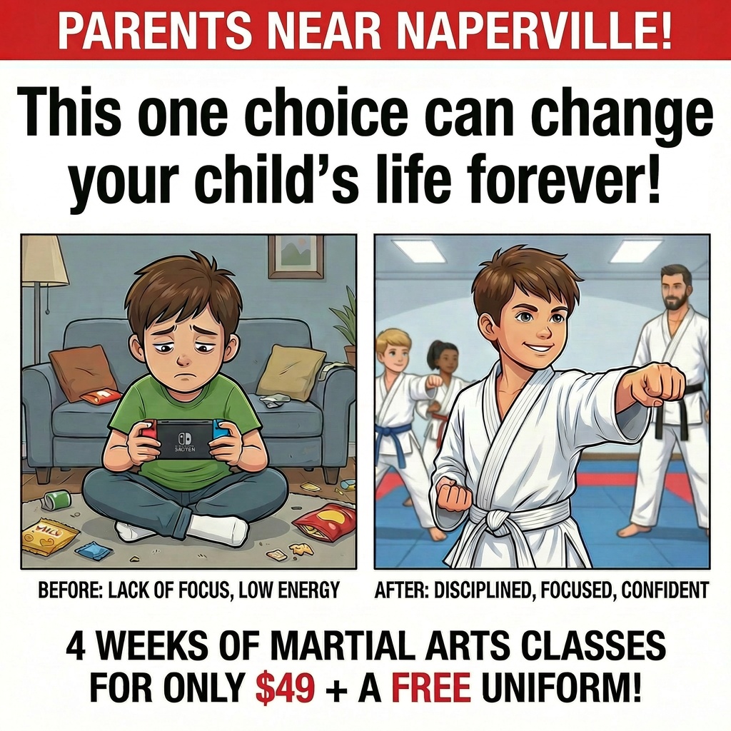 American Martial Arts Academy - Oswego Facebook ad: 4 Weeks of Discipline & Fun + FREE Uniform!