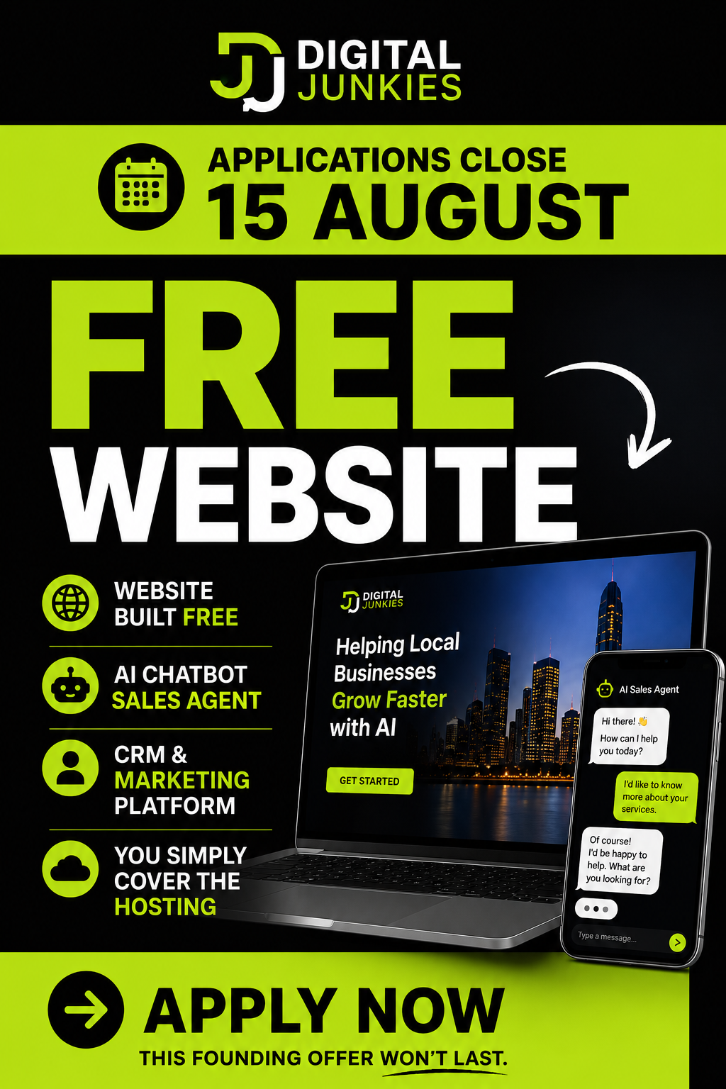 Digital Junkies Facebook ad: Applications Close 15 August
