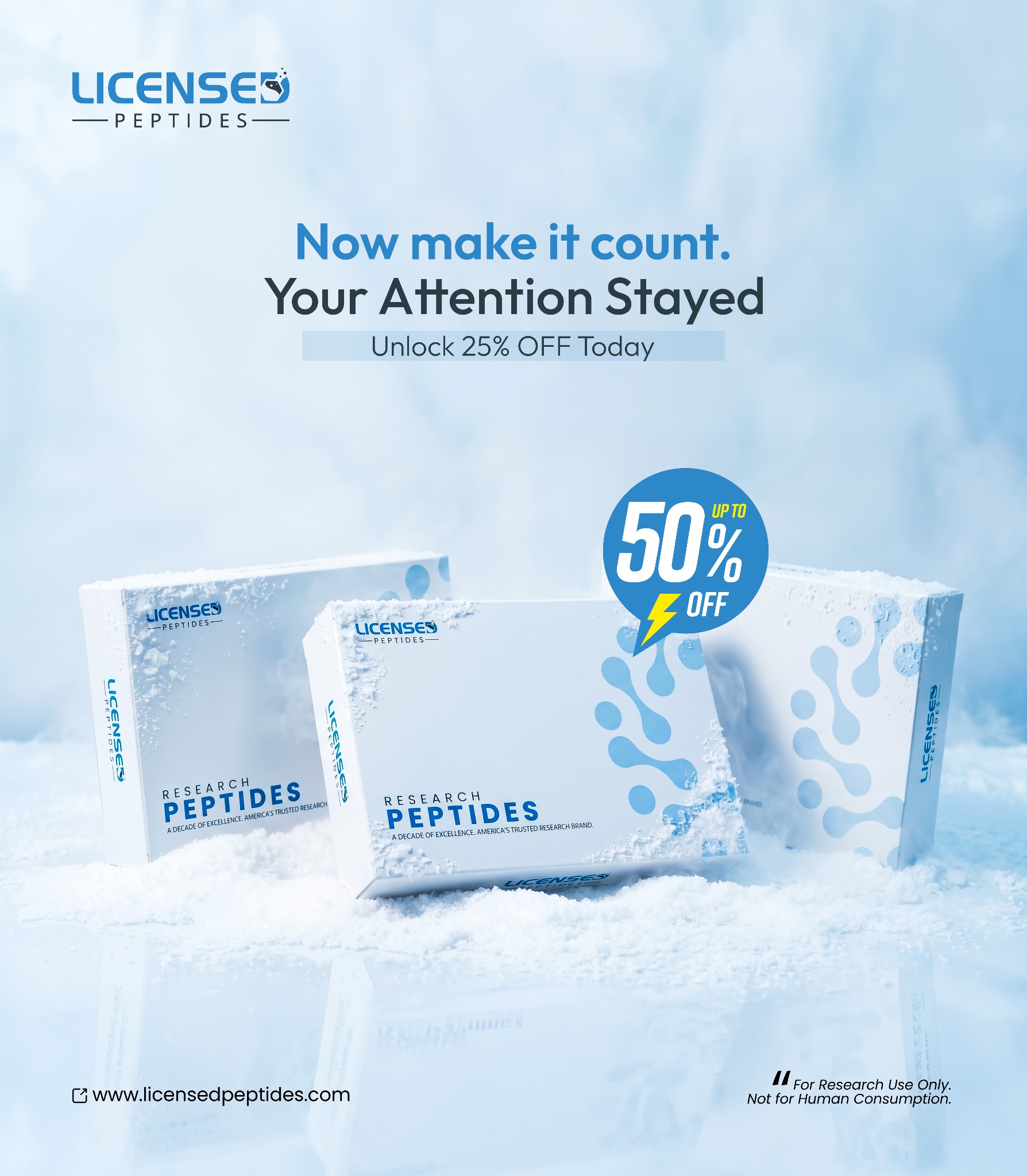 Licensed Peptides.com Facebook ad: Up To 50% OFF Sale Ends Soon