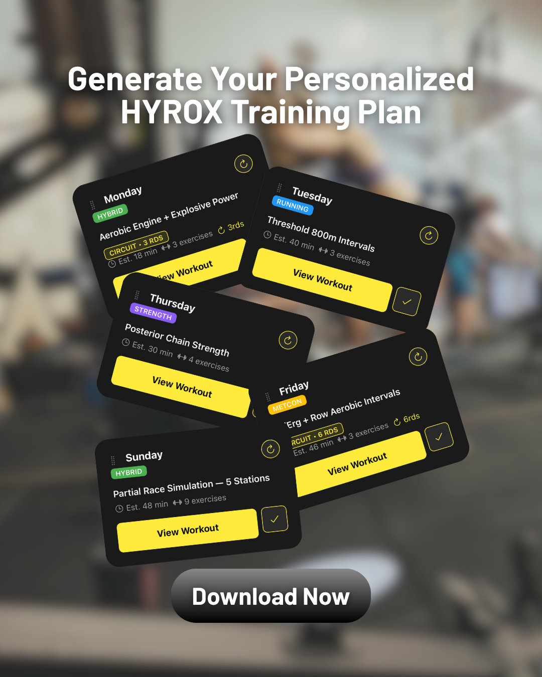 RoxHype Facebook ad: Want to crush your next HYROX race? Get daily workouts…