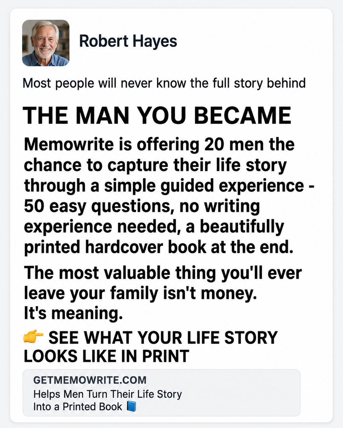 Memowrite Facebook ad