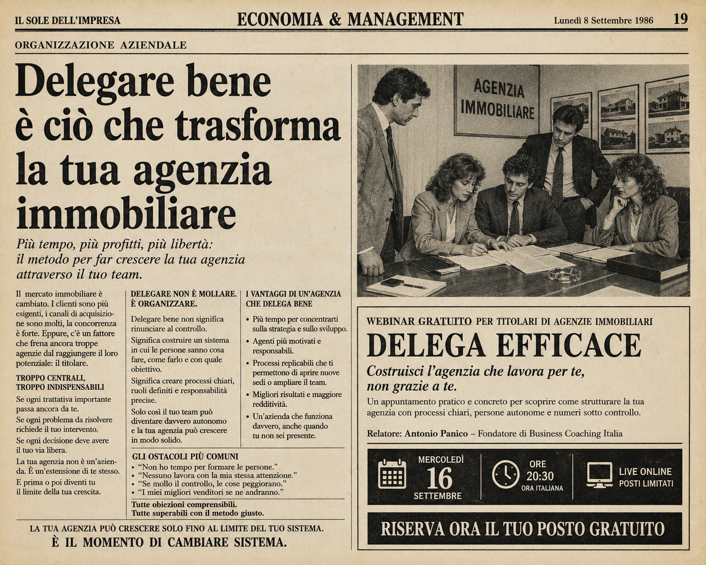 Antonio Panìco Business Coach Facebook ad: Delega Efficace - Webinar GRATIS