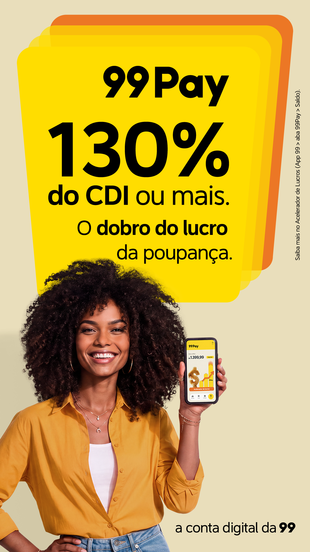 99Pay Facebook ad: Lucre 130% do CDI na 99Pay