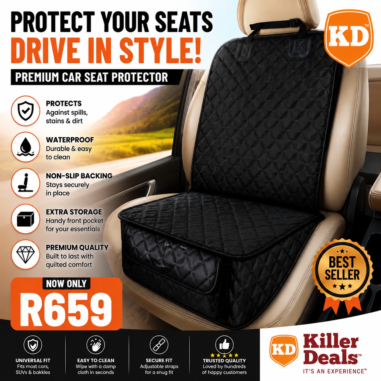 Killerdeals South Africa Facebook ad: KEEP YOUR CAR SEATS CLEAN & PROTECTED!
