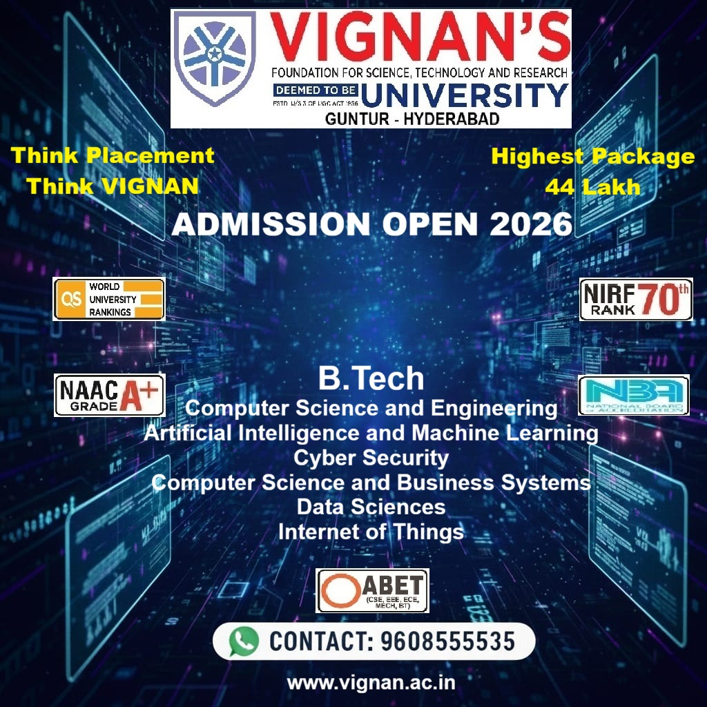 Vignan's University - North Admission Cell Facebook ad: Admission Open 2026-27 Contact/ Whats App: +91 9608555535