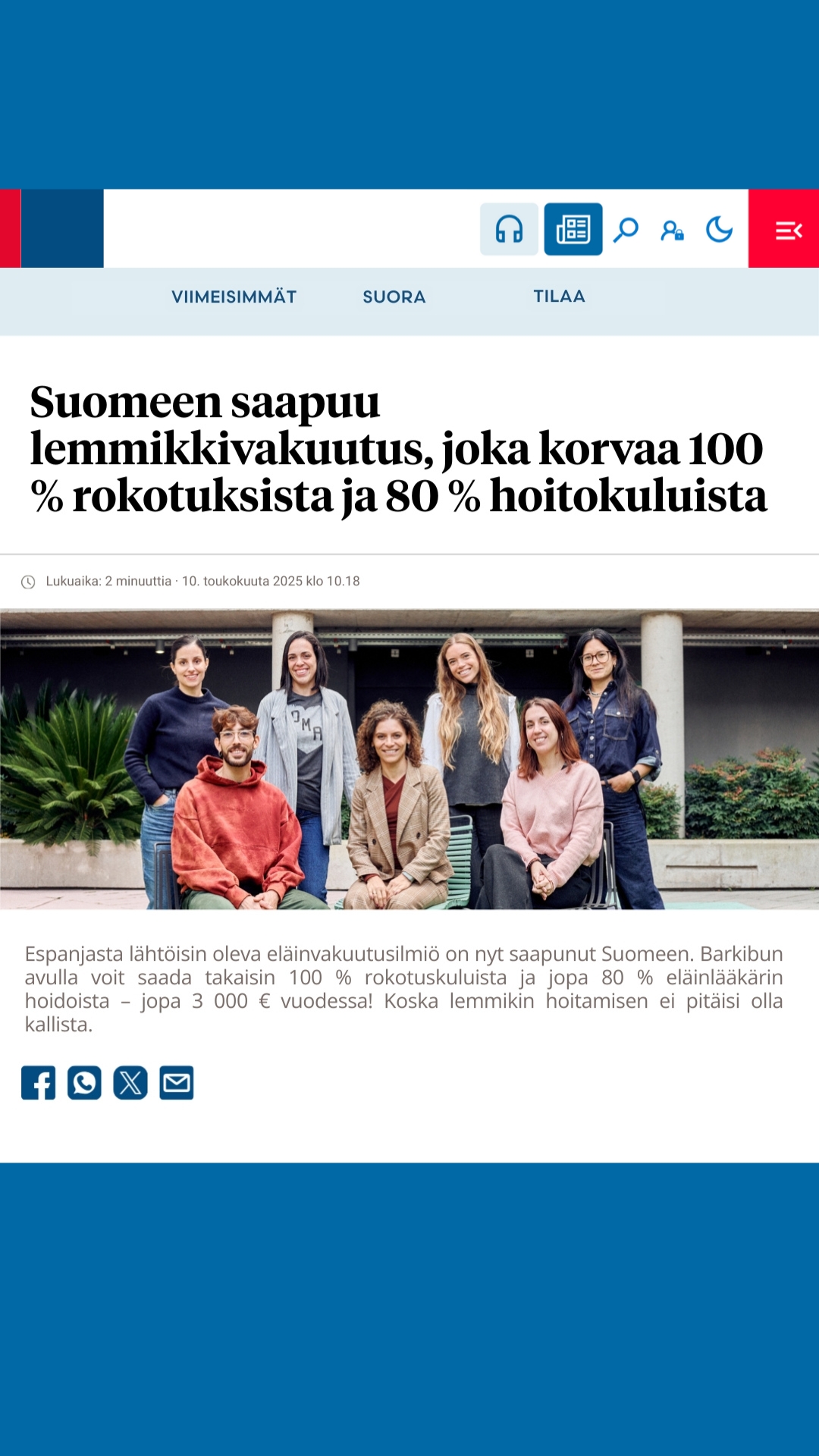 Barkibu Lemmikkivakuutus Facebook ad from Jul 17, 2025