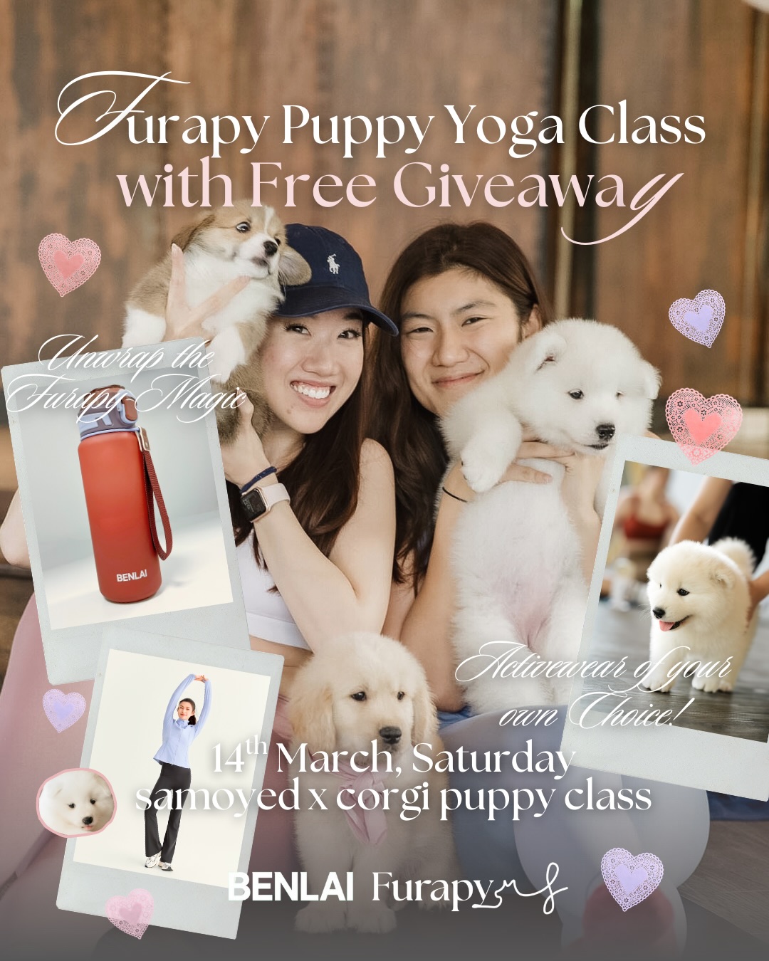 Furapy Bangkok Facebook ad: Gentle Puppy Yoga at Furapy, with a premium…