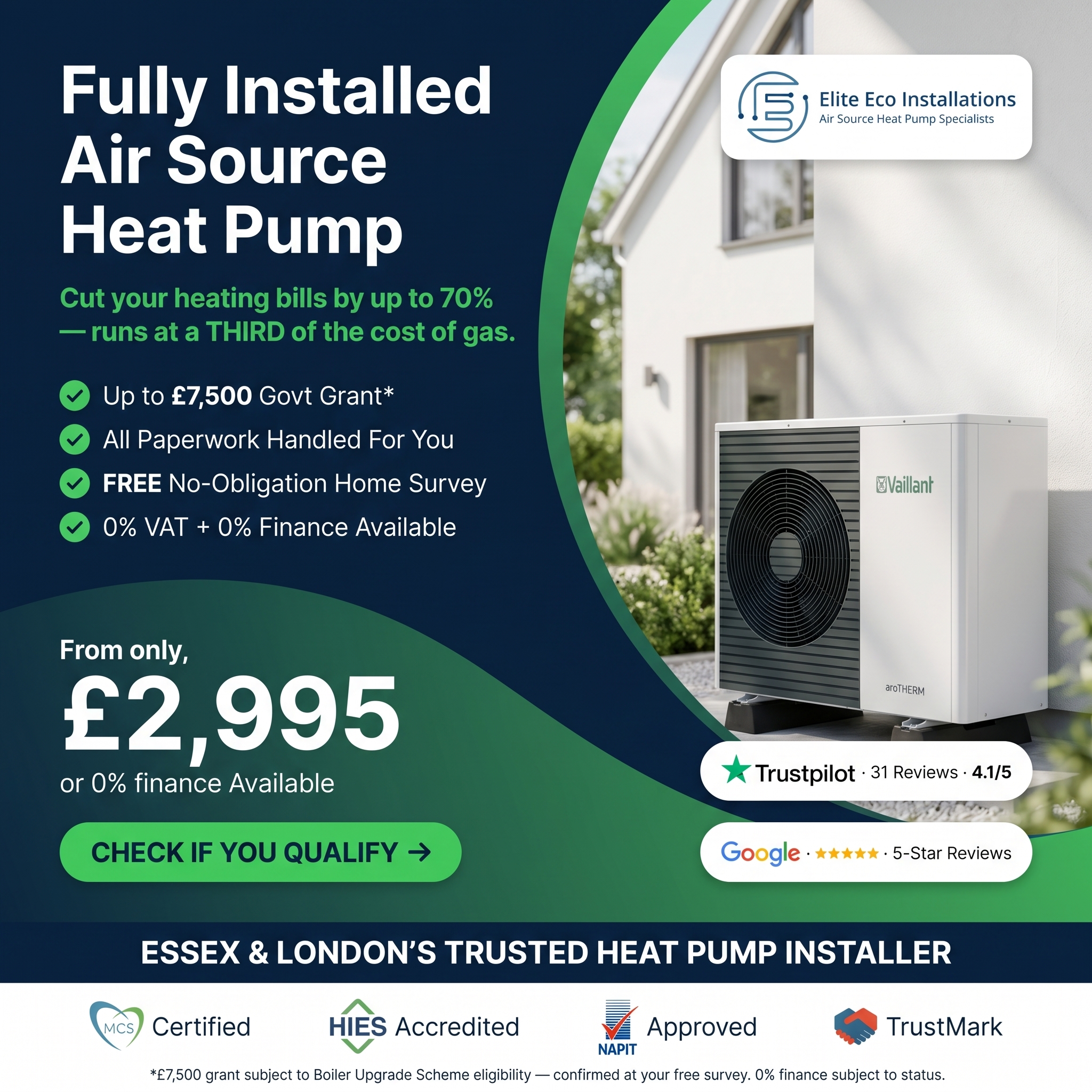 Elite Eco Installations Facebook ad: Cut Your Heating Bills By Up To 70% A Year!
