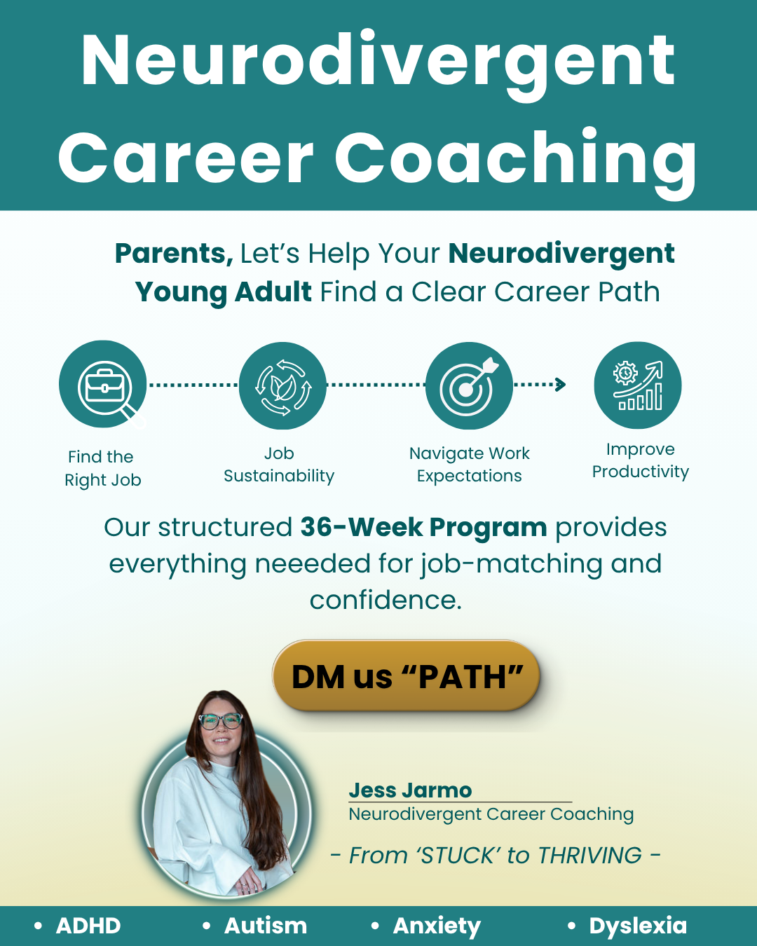Jess Jarmo Neurodivergent Career Coach Facebook ad: I just want my child to find a…