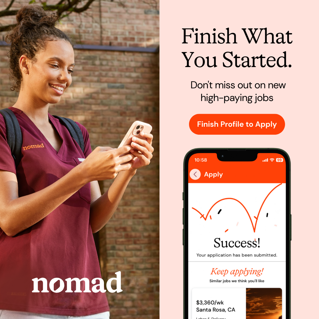 Nomad Health Facebook ad: You're So Close! Finish Your App