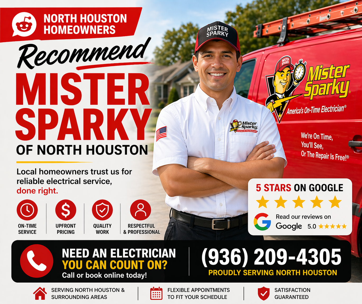 Mister Sparky of Conroe Facebook ad: Expert Electricians 24/7