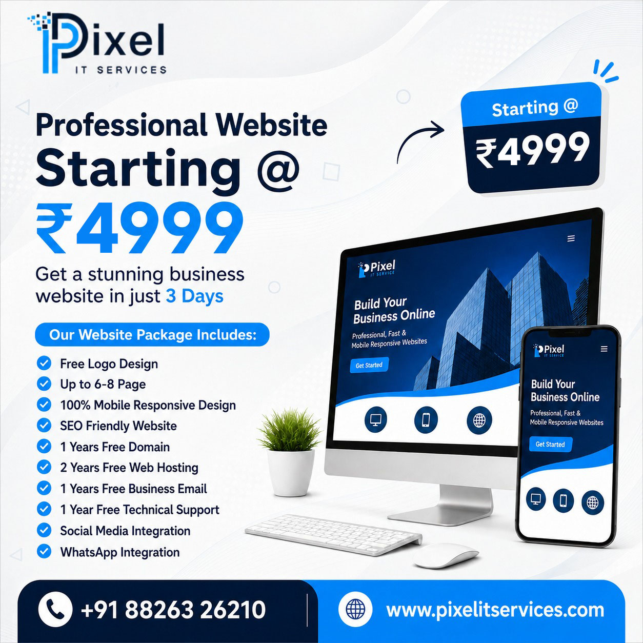 Pixel IT Services Facebook ad: SEO-Optimized, Mobile-Friendly Website with Free Hosting @…