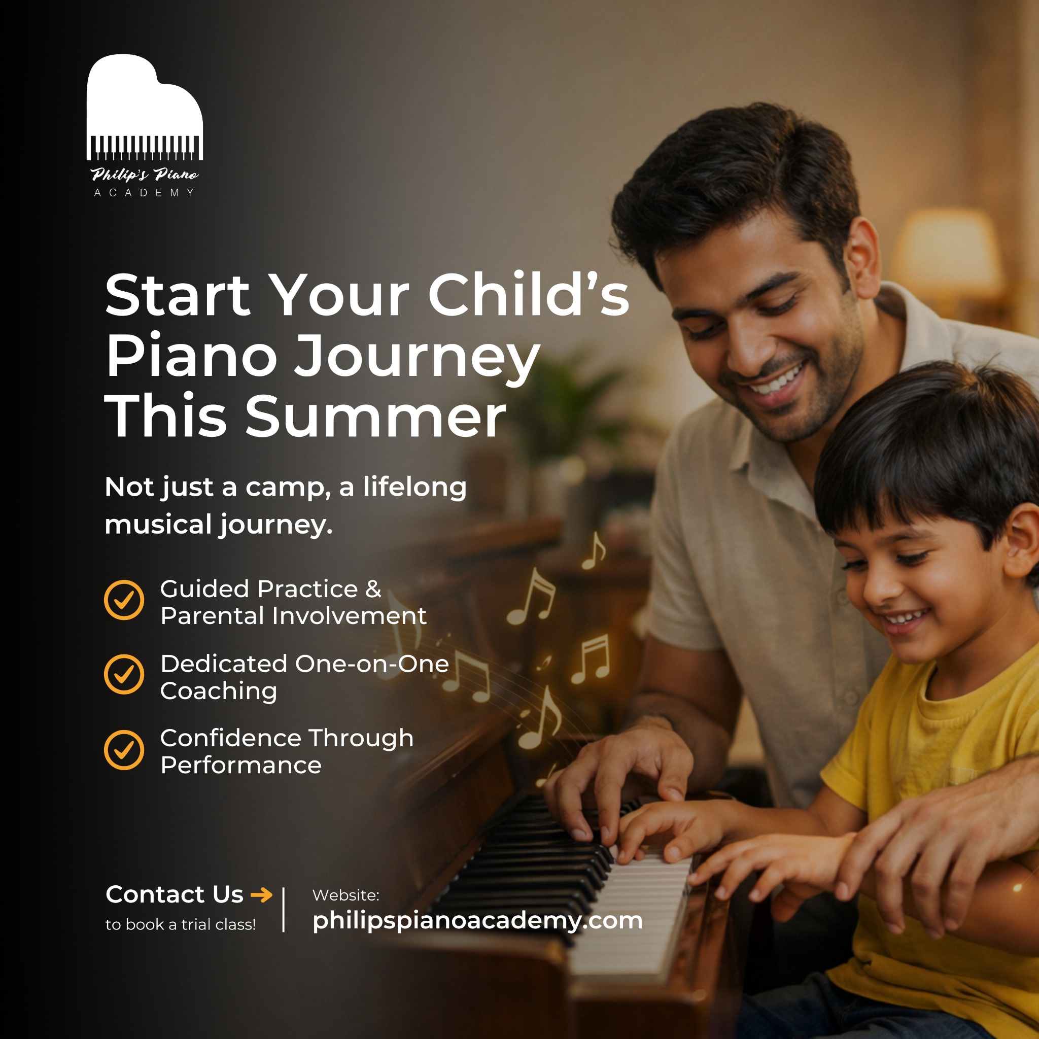 Philip's Keyboard & Piano Academy Facebook ad: Start Your Child’s Piano Journey Today