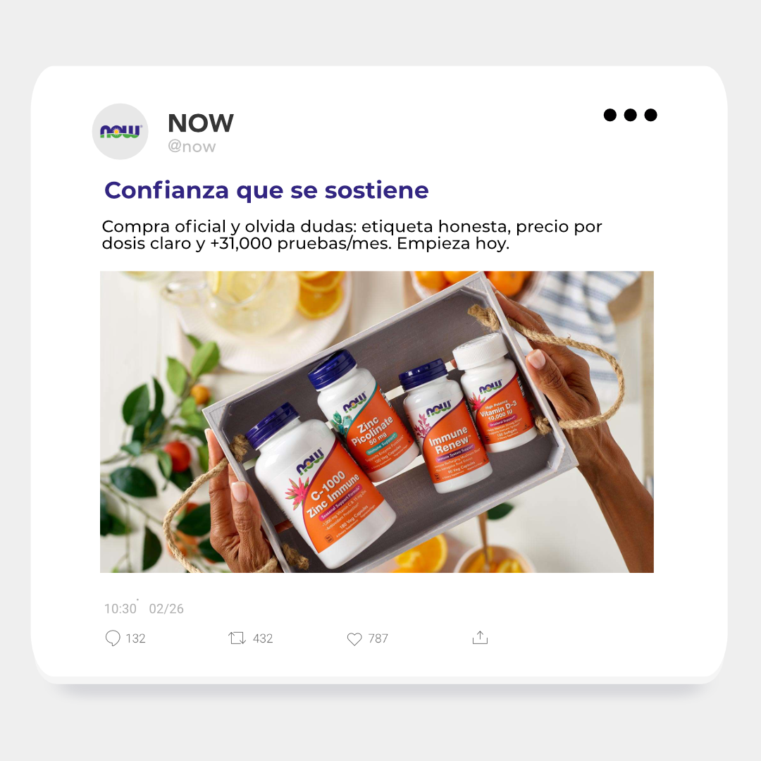 Now Foods México Facebook ad: Calidad real