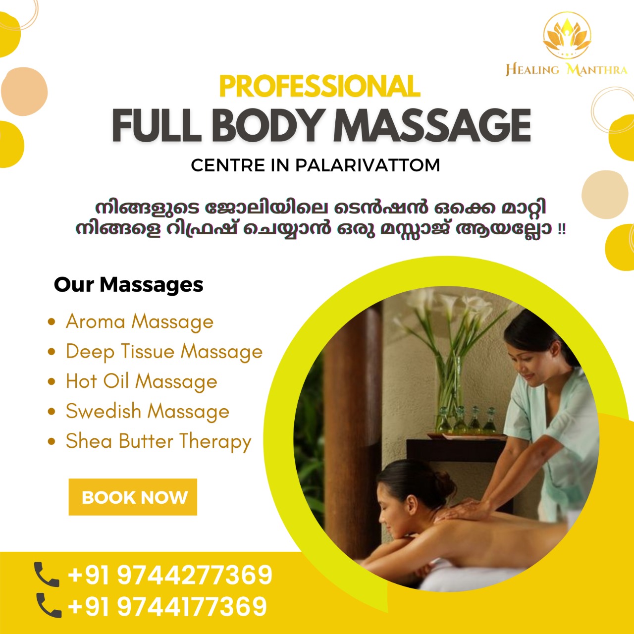 Healing Manthra Facebook ad: Book Your Calming Escape Now