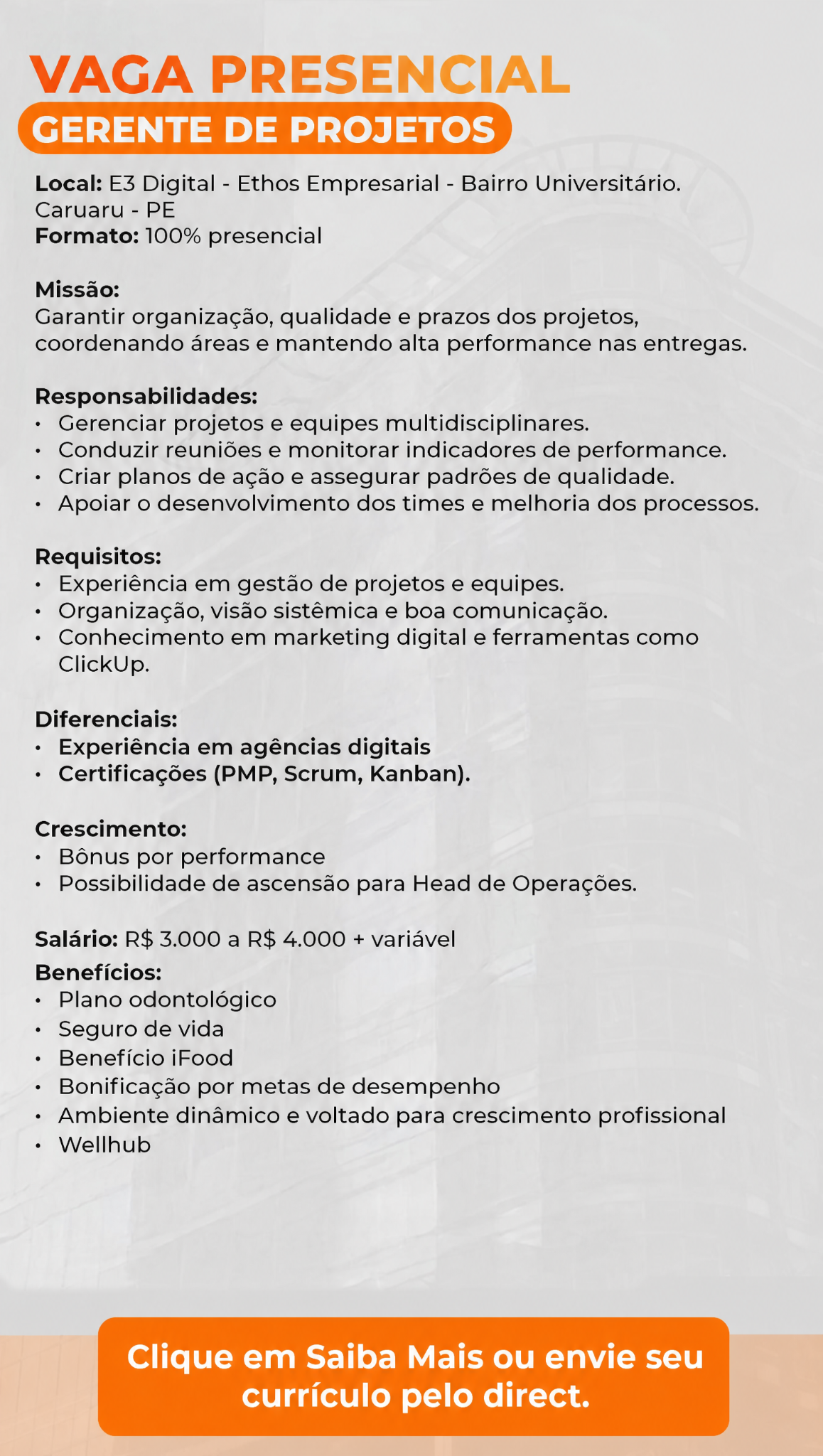 E3 Digital Facebook ad: OPORTUNIDADE PRESENCIAL EM CARUARU - PE