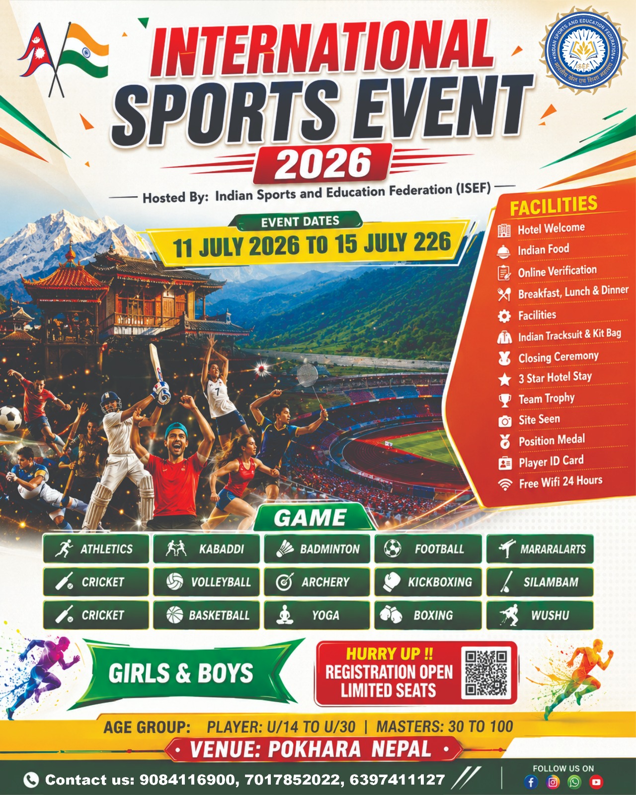 Indian sports and education federation - ISEF Facebook ad: INTERNATIONAL SPORTS EVENT 2026