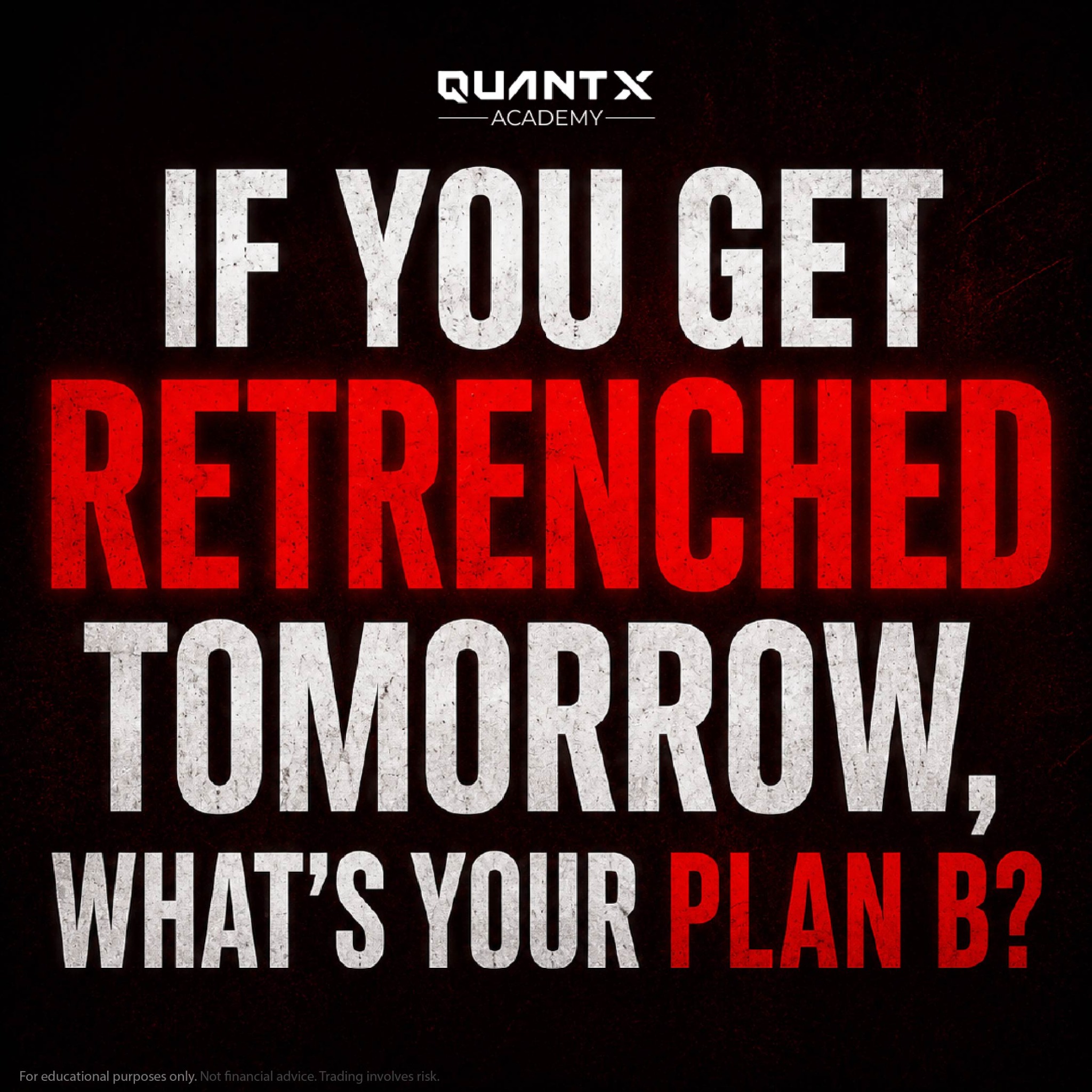 QuantX Academy Facebook ad: Create A Backup Income Plan with Quant Trading.